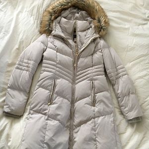 Cream Jones New York Winter Coat with Fur-Lined Hood